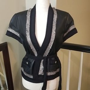 BCBG Black leather crop jacket